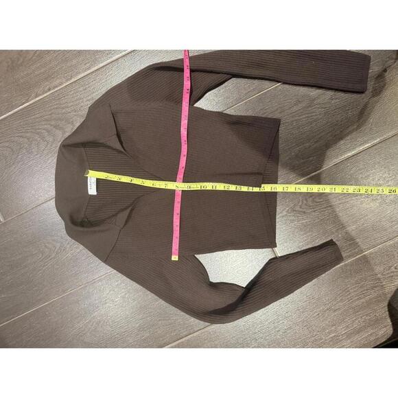 Women's Babaton Sculpt Knit Brown Ribbed Long Sleeve Polo sz M - Picture 4 of 5